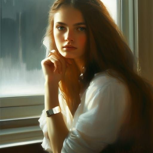 Intensely Detailed Portrait of Girl on Train