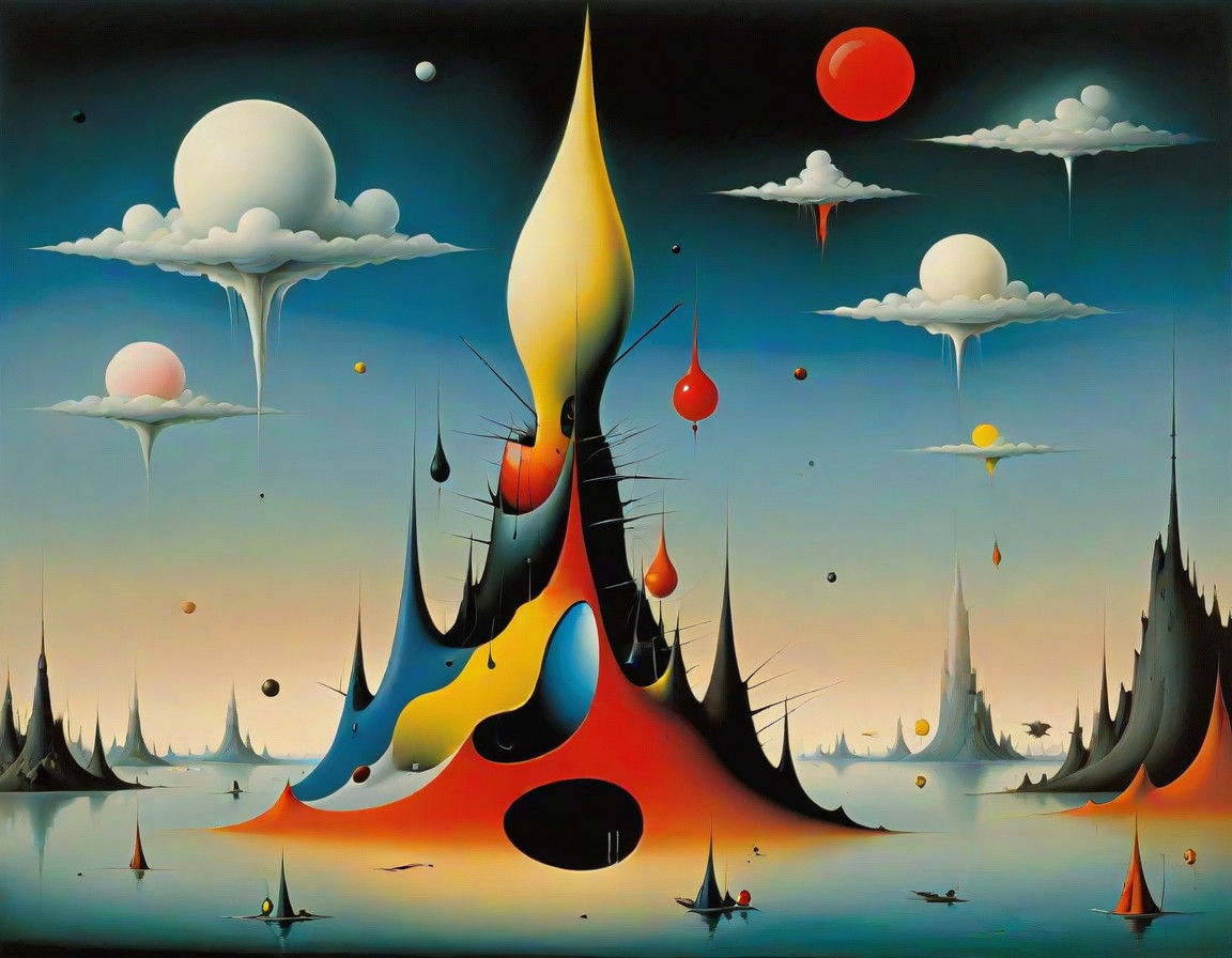 Distorted Surrealist Landscape Blending Land Sea and Sky