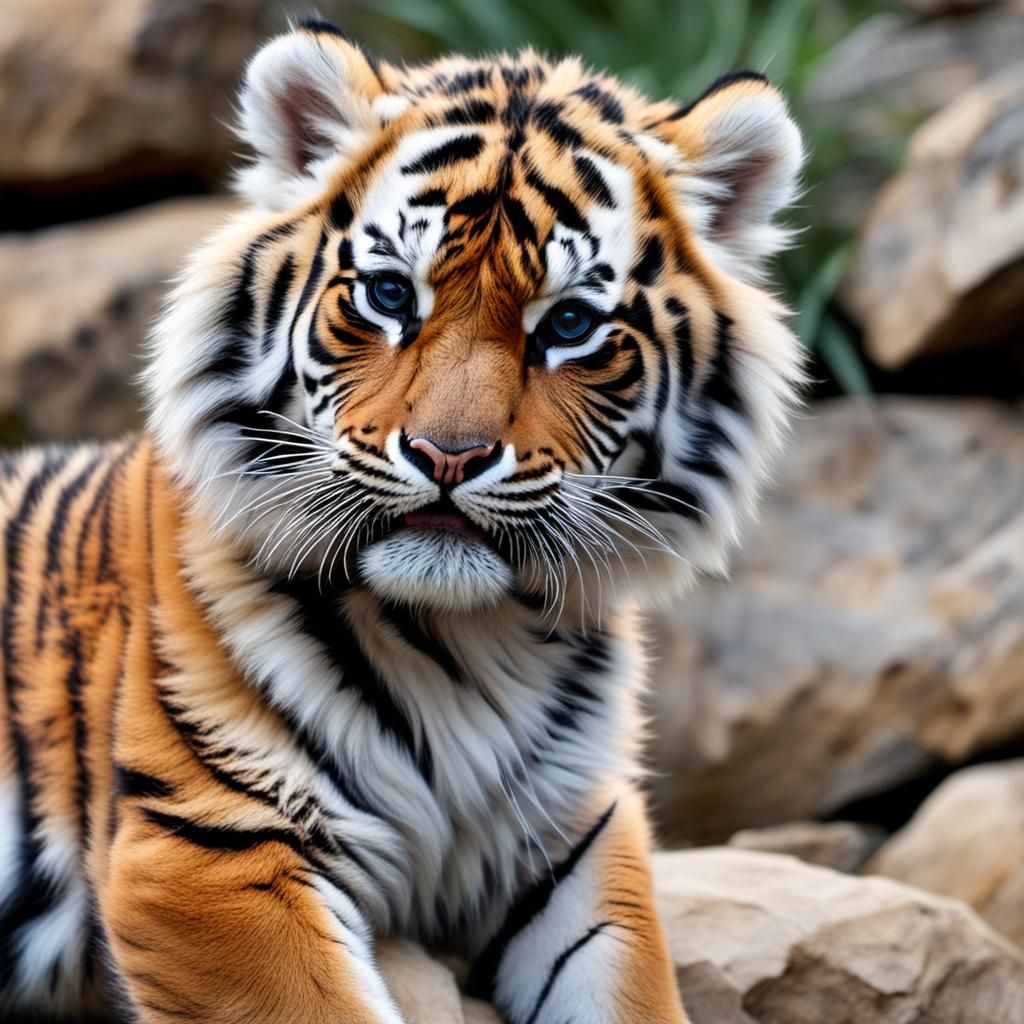 Expressive Fluffy Baby Tiger Cub