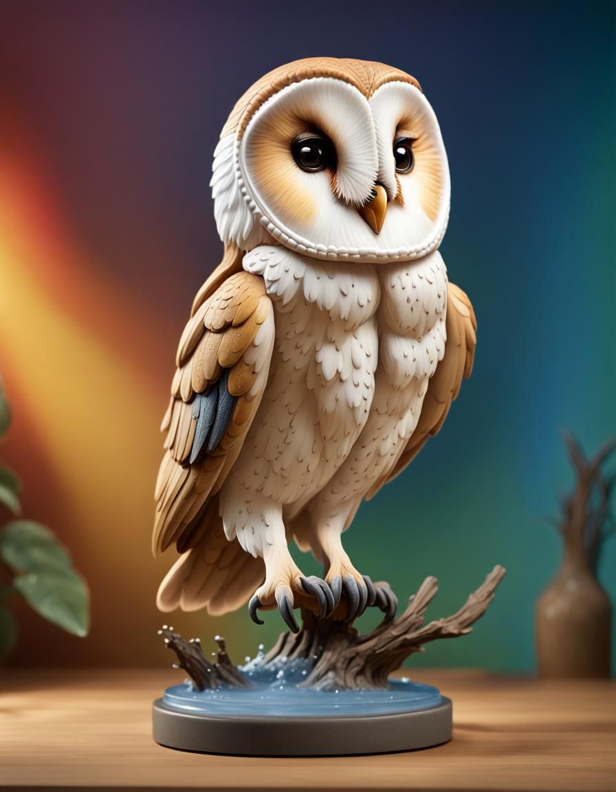 Dancing Barn Owl Bobblehead Figurine in Splash Art Style