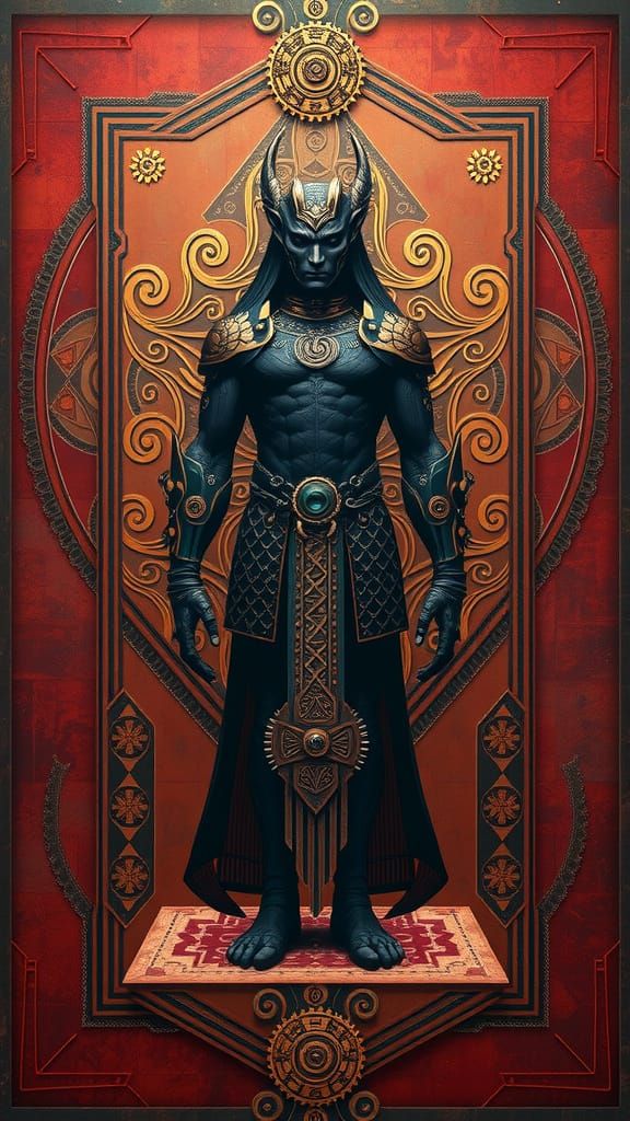 Surreal Tribal Steampunk Figure in Geometric Space