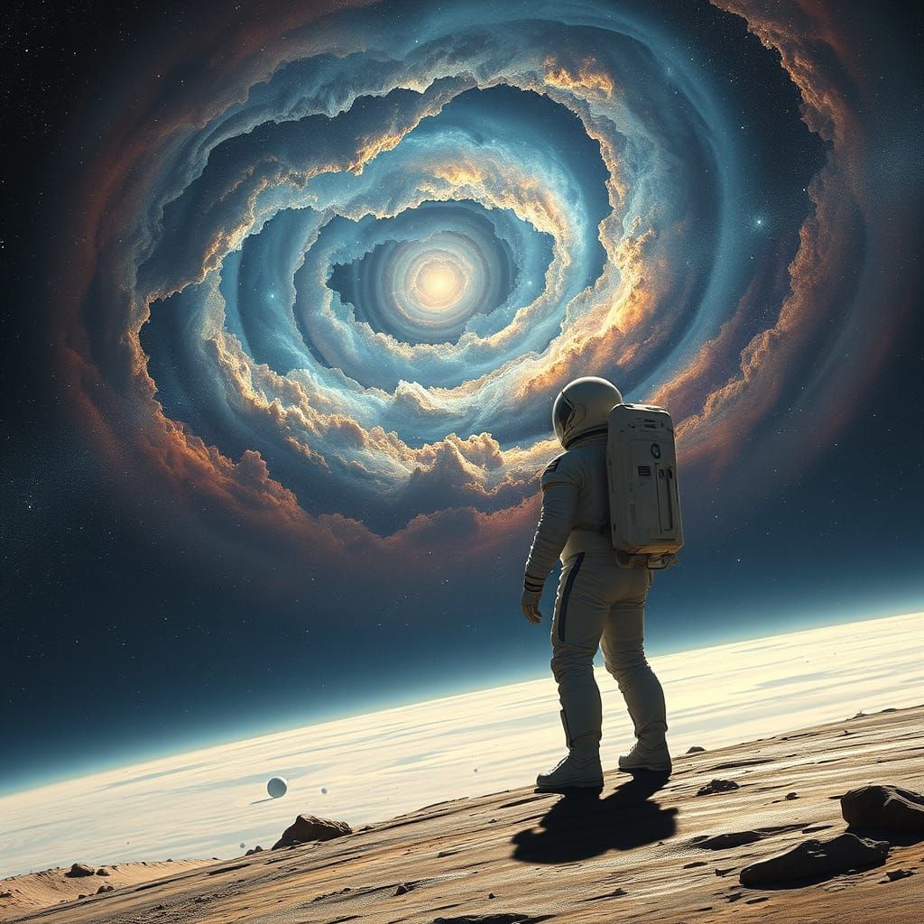 Astronaut Gazing at Distant Galaxies: A Space Odyssey