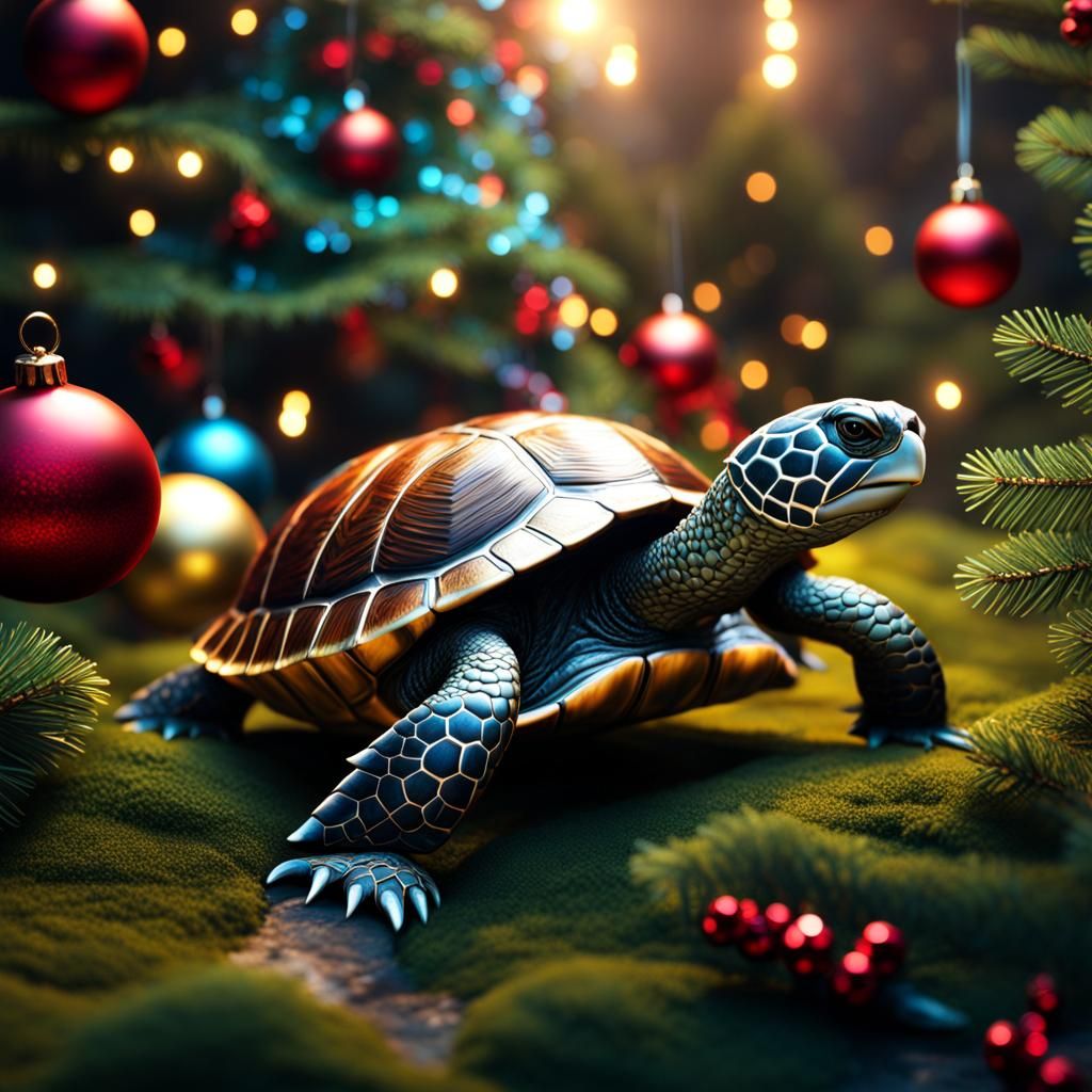 Fantastical Christmas Turtle in Detailed Matte Painting