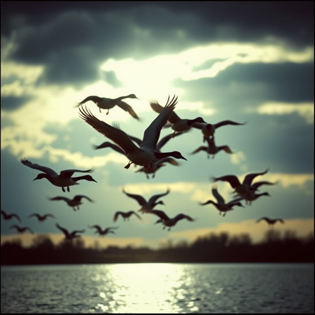 Ducks Take Flight: Cinematic Atmospheric Landscape
