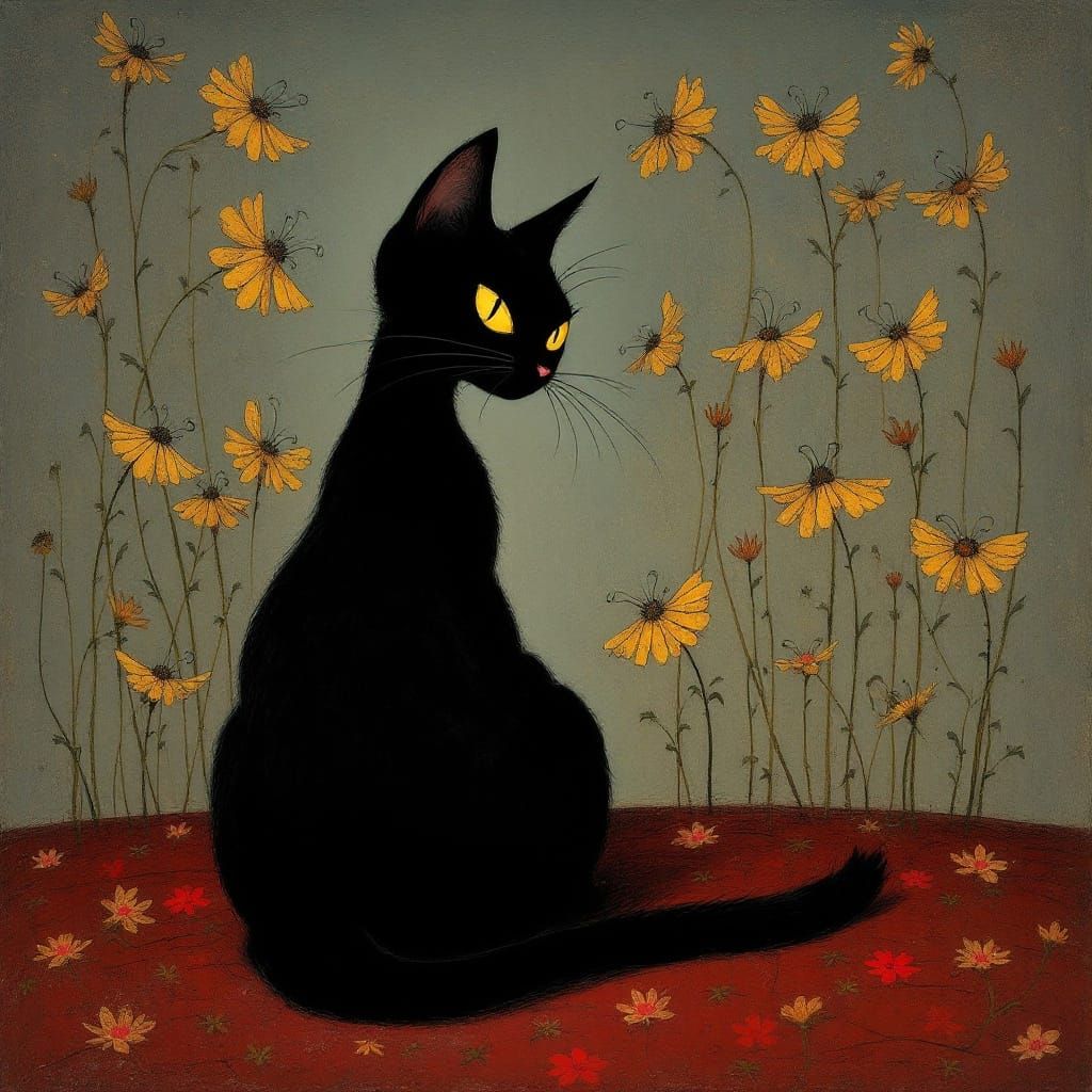 Whimsical Feline Portrait in a Modern Art Aesthetic