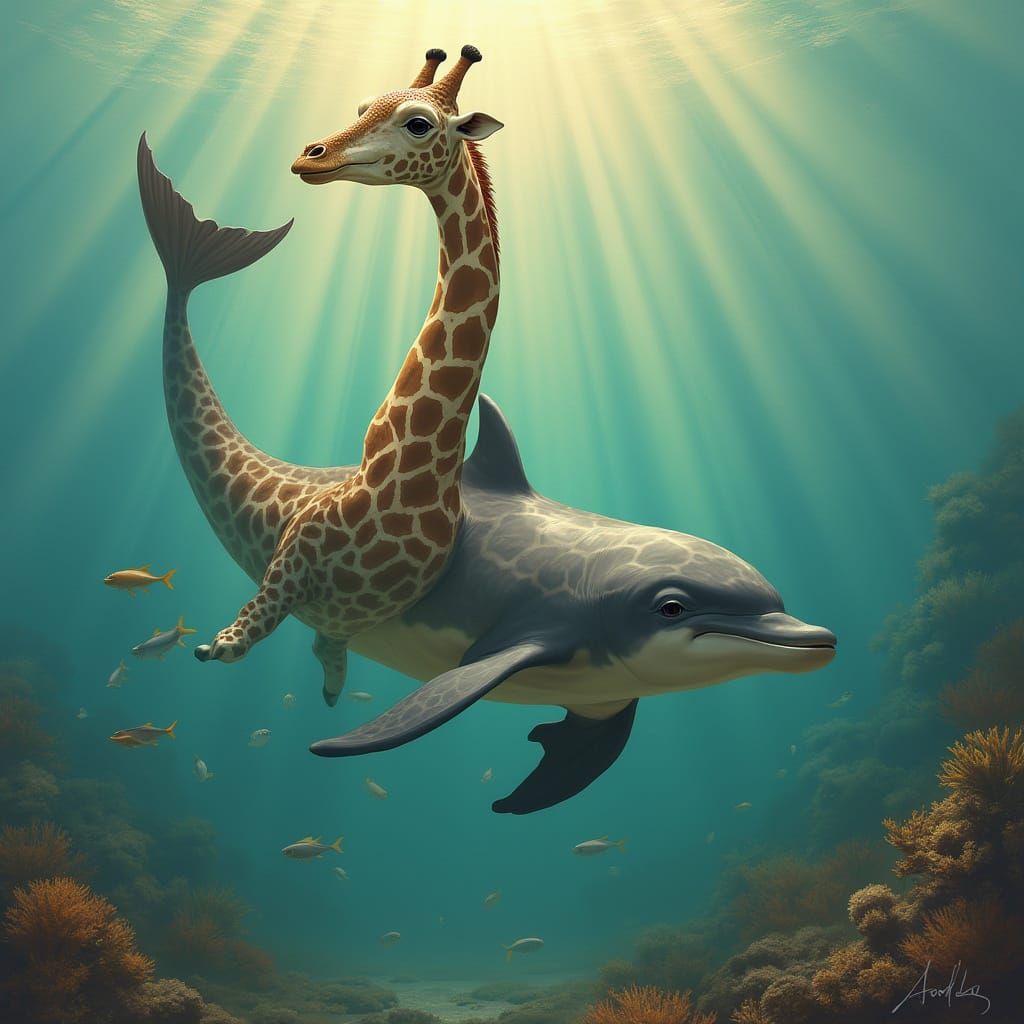 Half dolphin Half giraffe hybrid - Mystical Dolphin-Giraffe