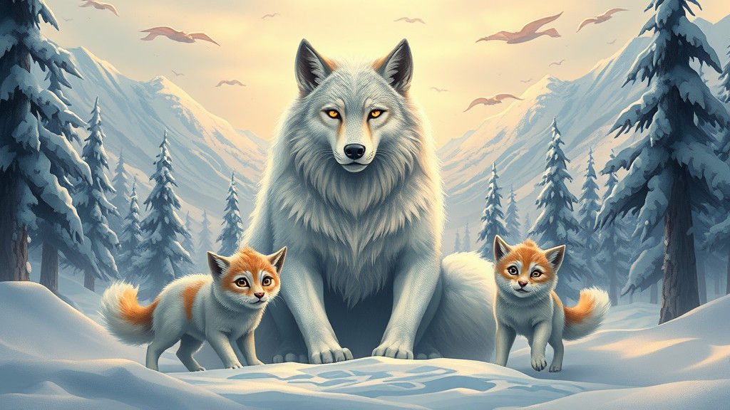 Regal Wolf-Cat King and Sons in Winter Landscape