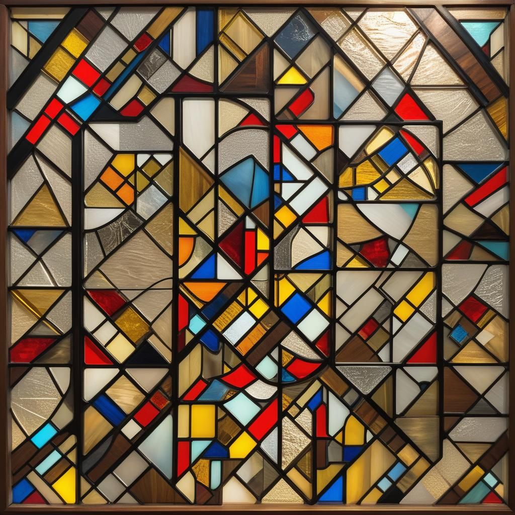 Tiffany Lamp in Mondrian-Inspired Inlaid Wood Art
