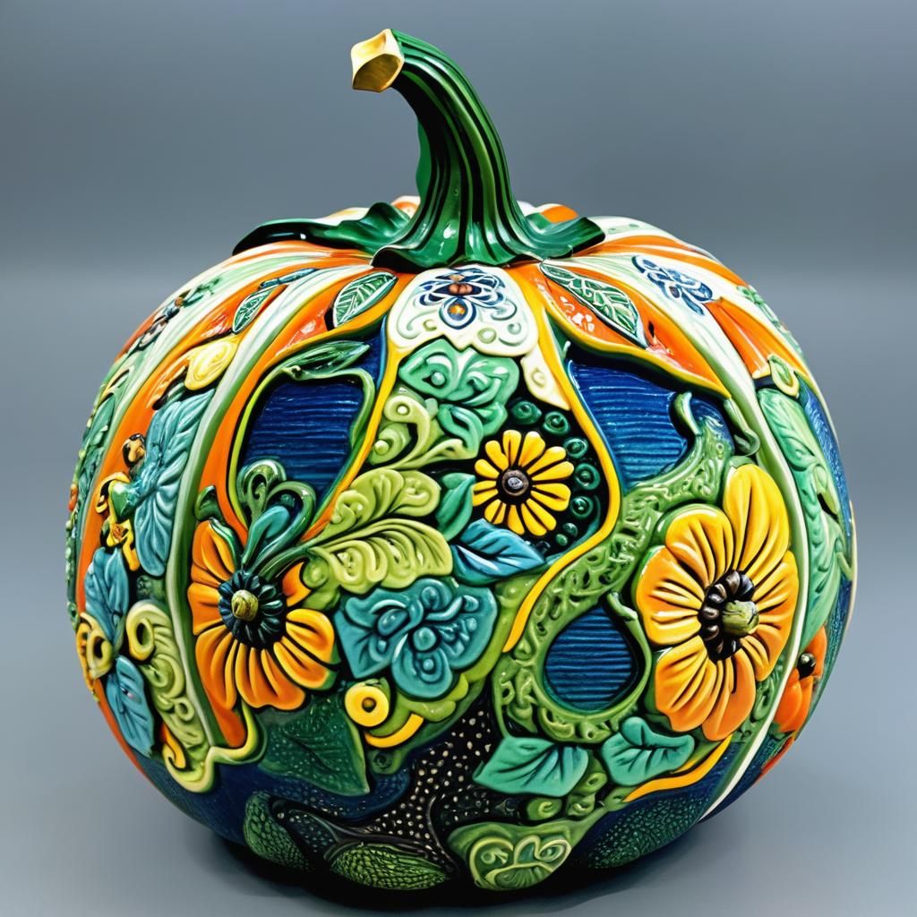 Majolica Pumpkin with Intricate Details