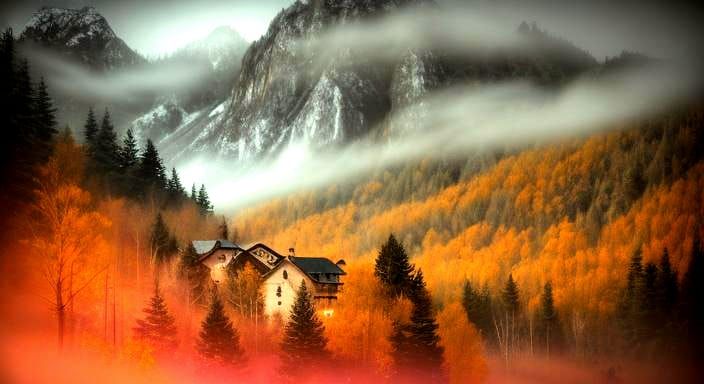 Streetlamp Glow Illuminates Mountain Village Trails