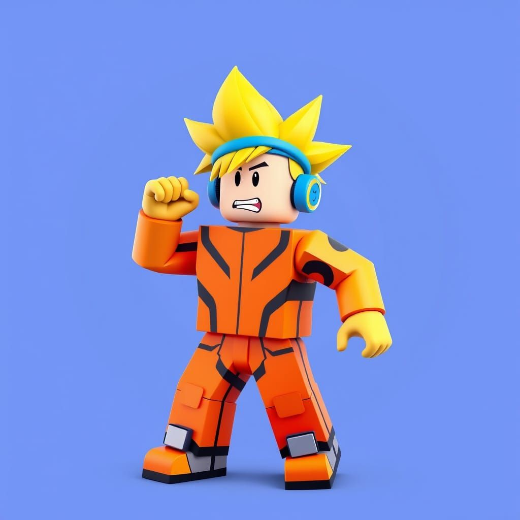 Heroic Roblox Character in Vibrant Blocky Voxel Art