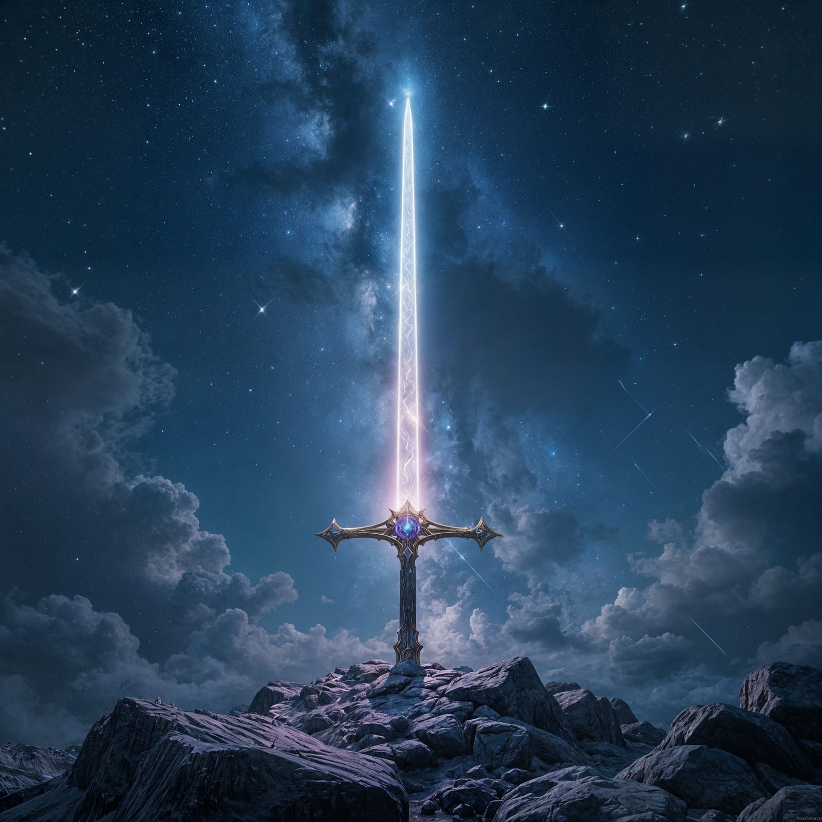 Celestial Sword Forged from Starlight in Fantasy Art