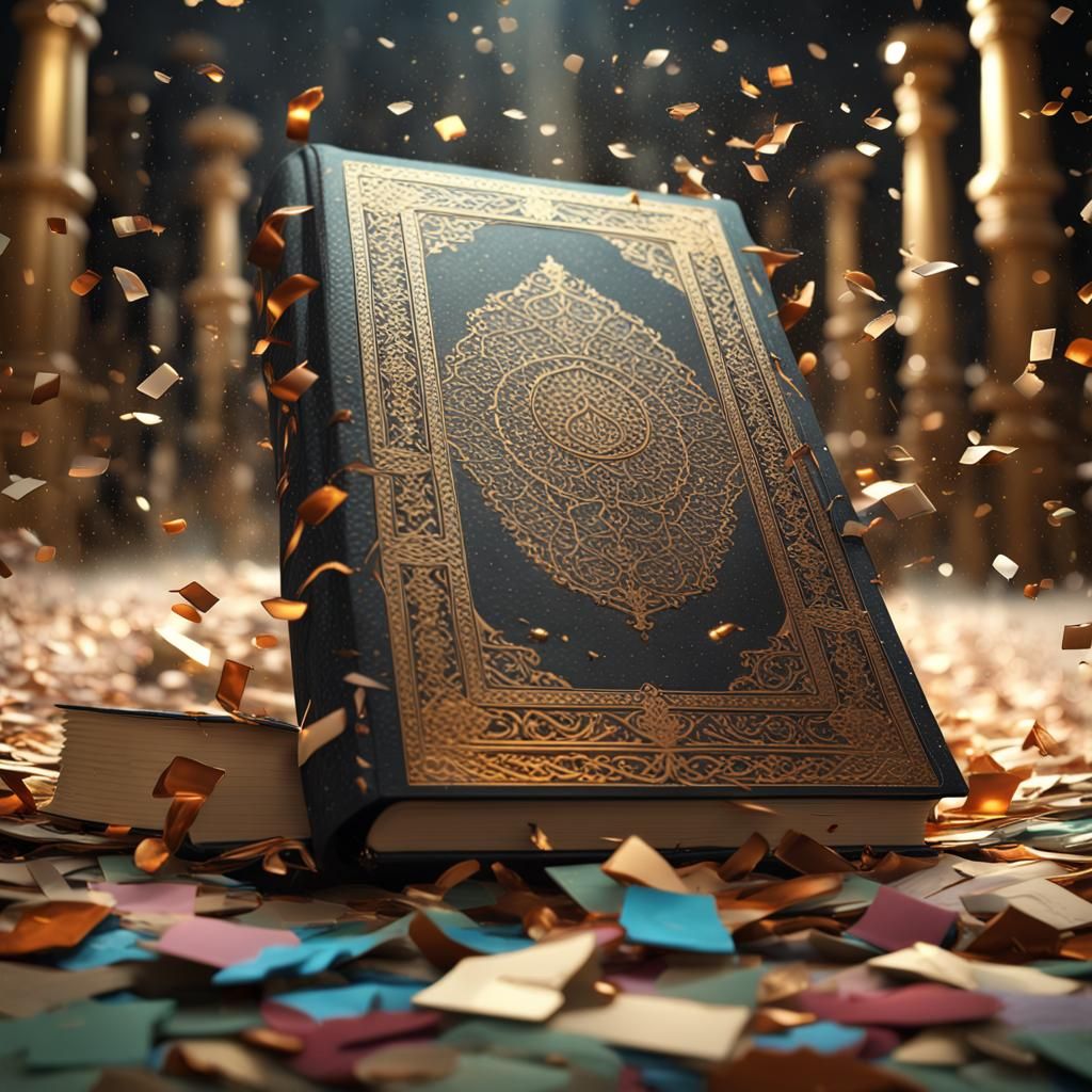 Quran Book Cover in Fantasy Paradise, Detailed Macro