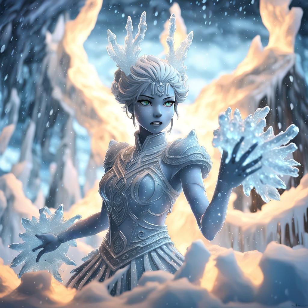 Anime Ice Genasi Sculpture in Fierce Blizzard