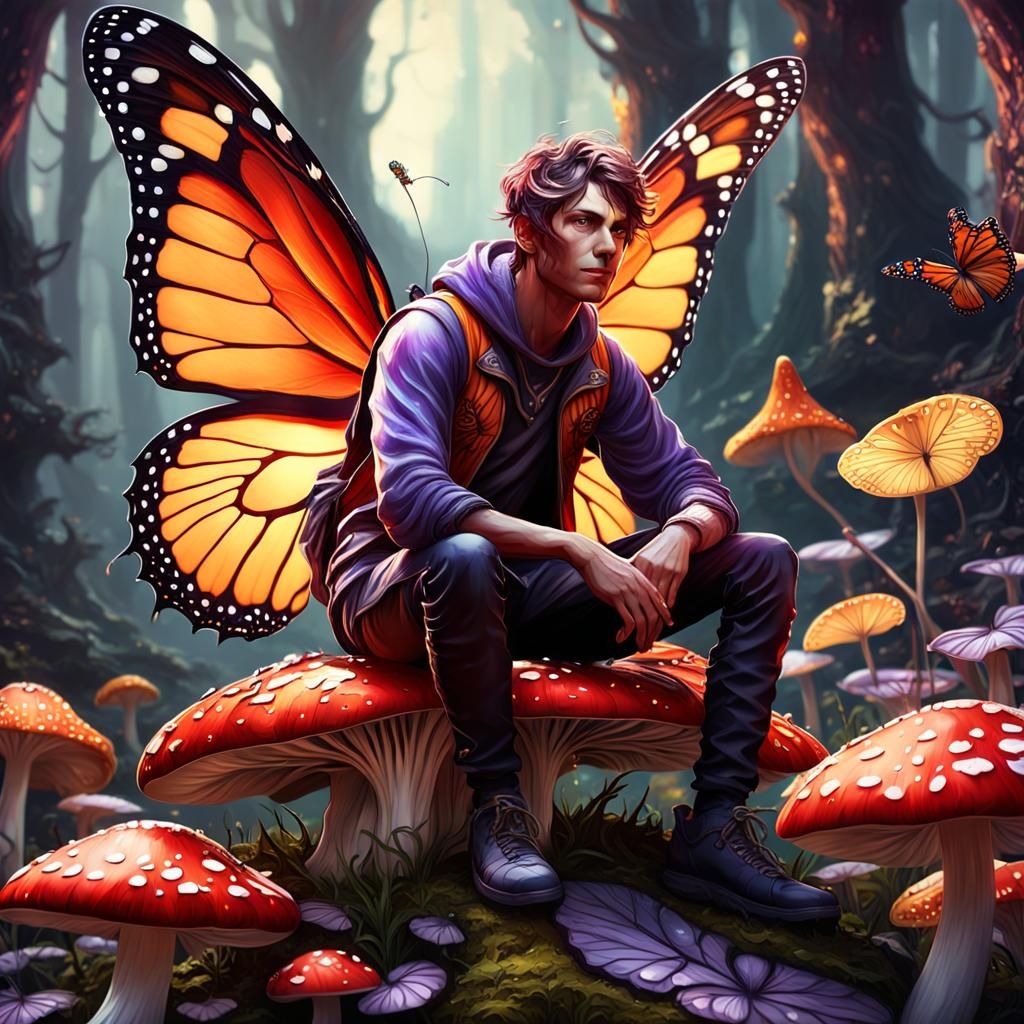 Fairy Boy with Butterfly Wings, Dark Fantasy Concept Art