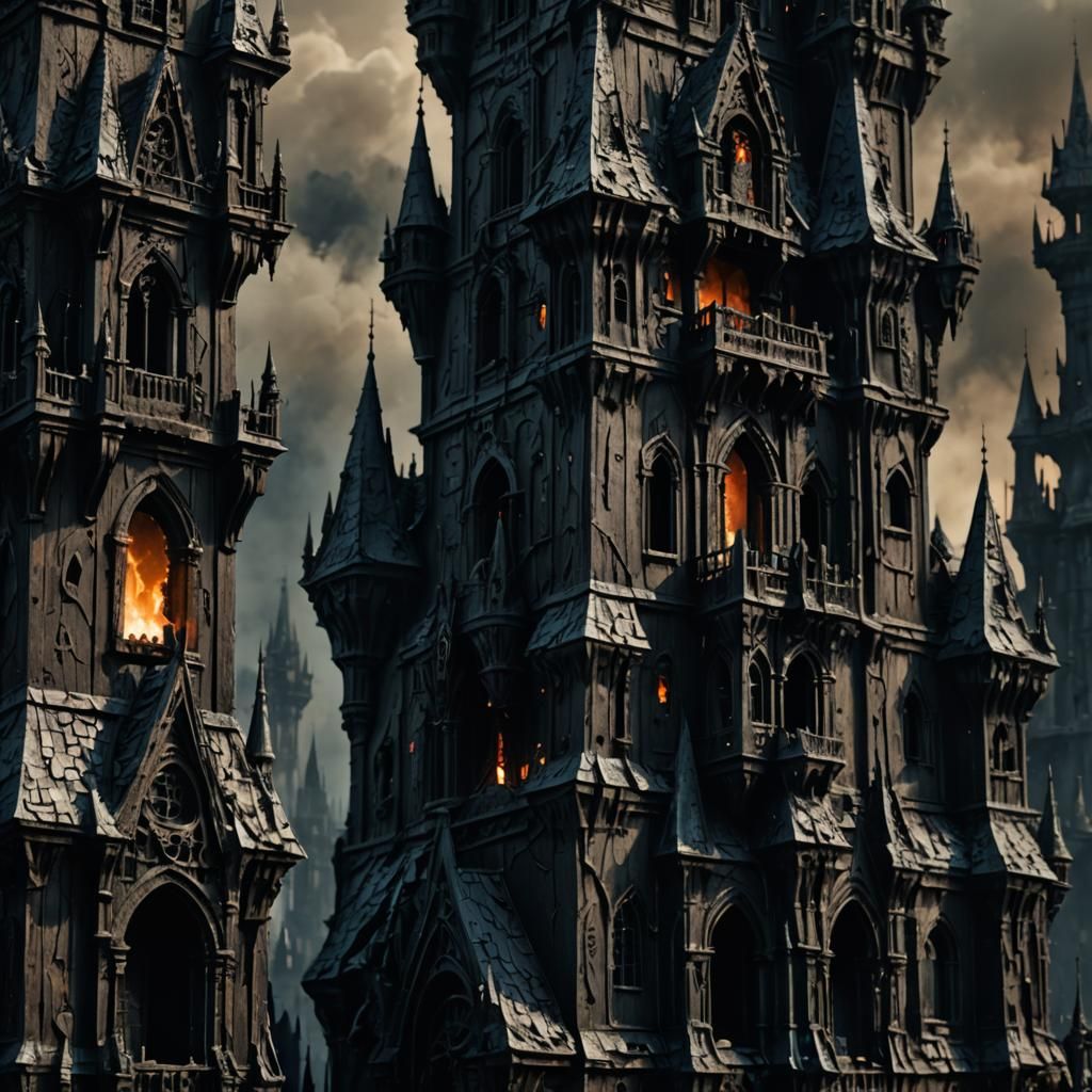 Charred Gothic Castle Sculpture in Dark Fantasy Style