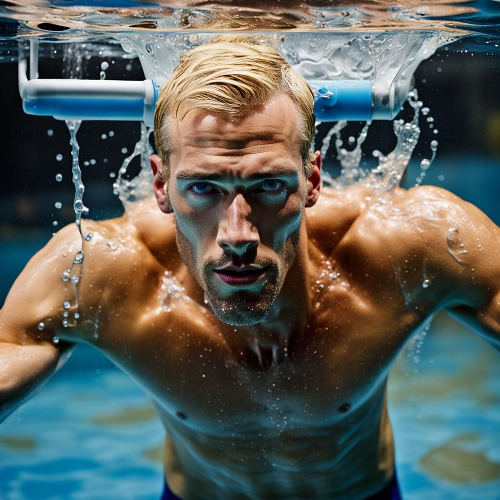 Shirtless Men in Plexiglass Tank: Studio Portrait