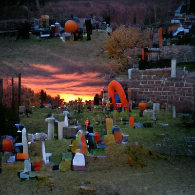 Eerie Halloween Graveyard Sunset Digital Art