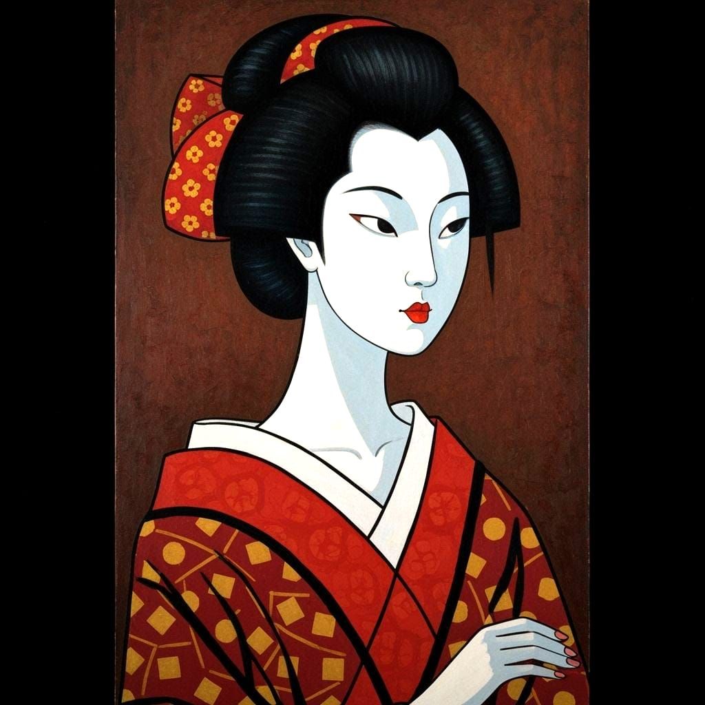 Cubist Geisha Portrait in Geometric Style