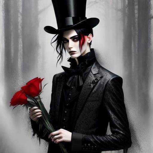 Gothic Man with Red Rose in Watercolor Style
