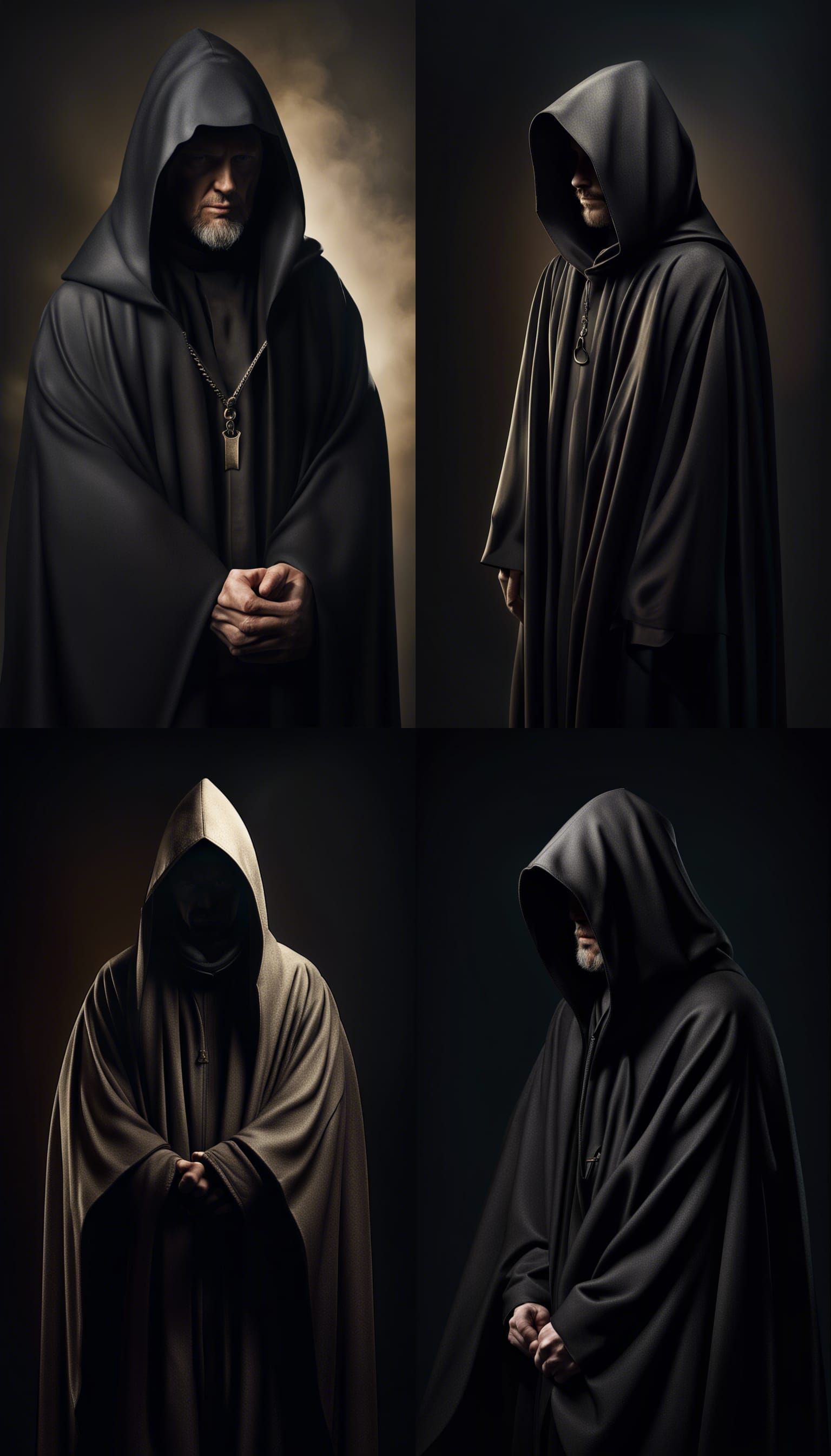 Hyperrealistic Hidden Face of a Cloaked Preacher