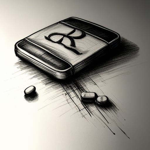 Detailed Charcoal Drawing of Rx Logo Pill Box