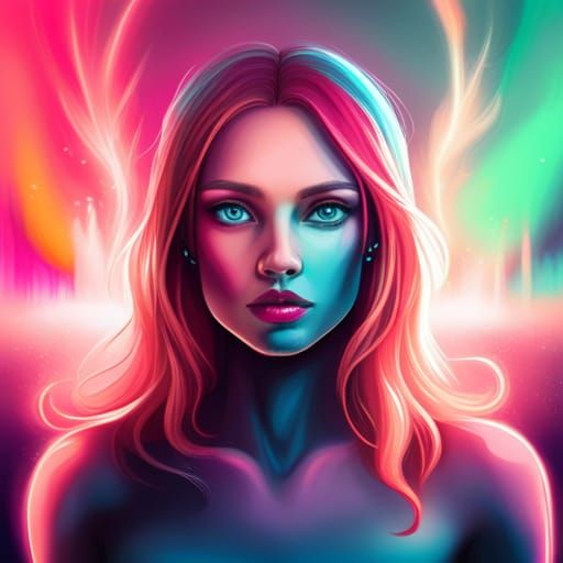 Neon Fantasy Girl Portrait in Digital Art Style