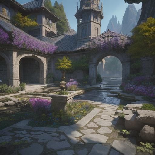 Detailed Stone Tile Garden in Fantasy Concept Art