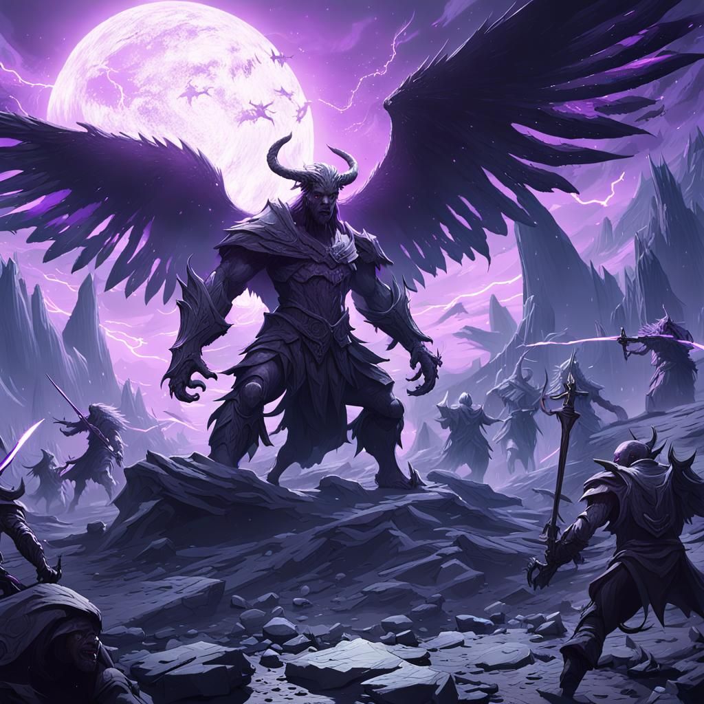 Angels and Demons Clash in Dark Fantasy Landscape
