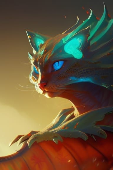 Hyperdetailed Cat Dragon Concept Art