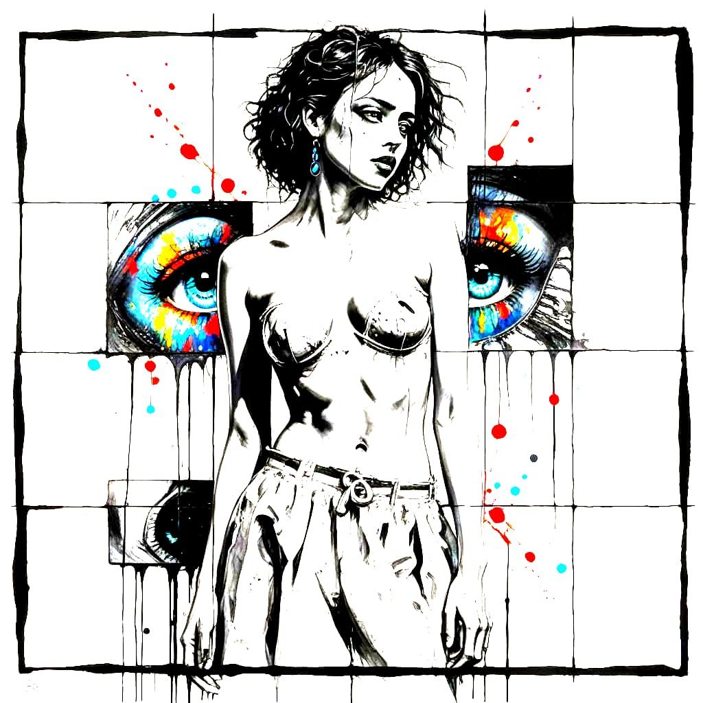 Emotional Eye with Colorful Teardrop Charcoal Drawing