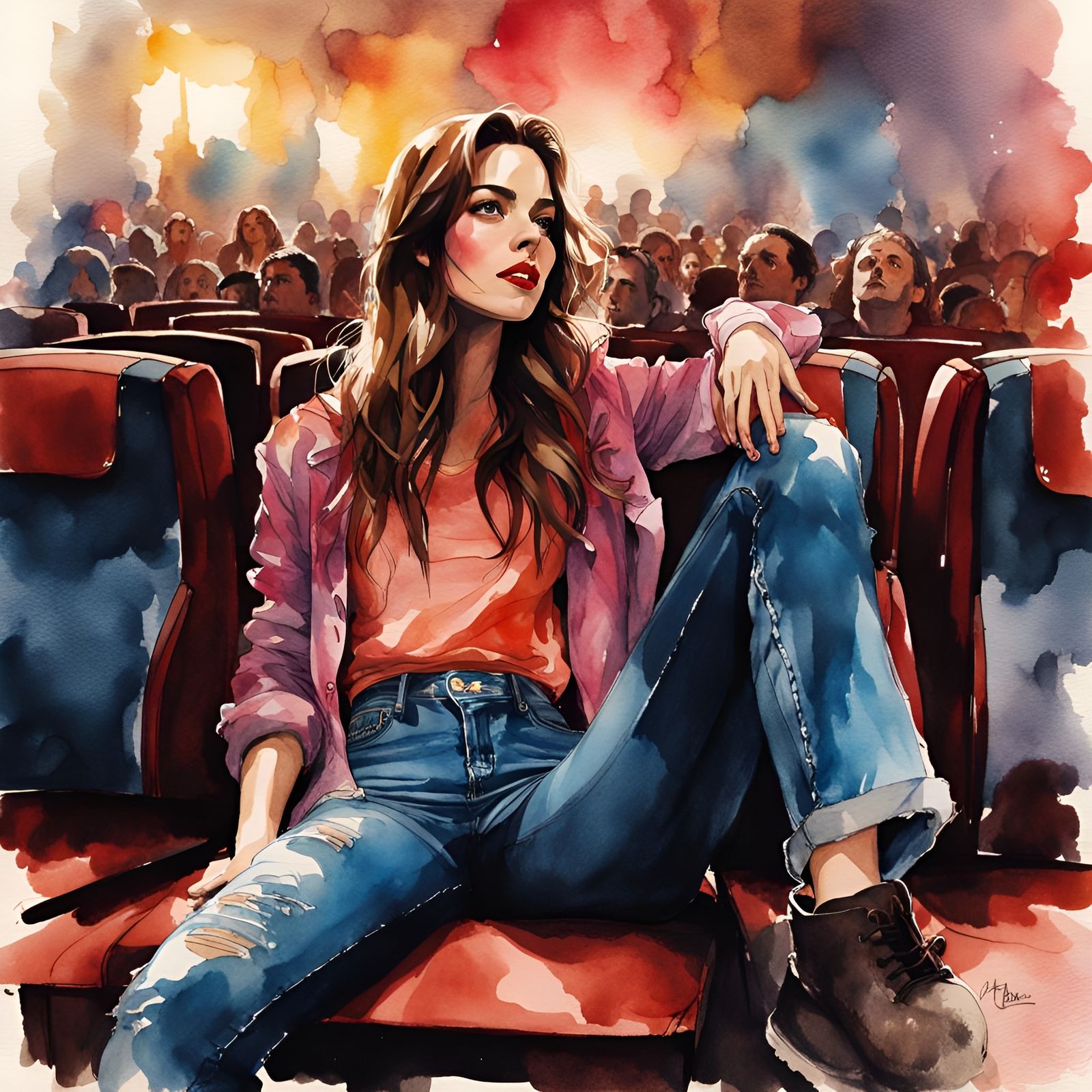 Ink and Watercolor Movie Night Illustration