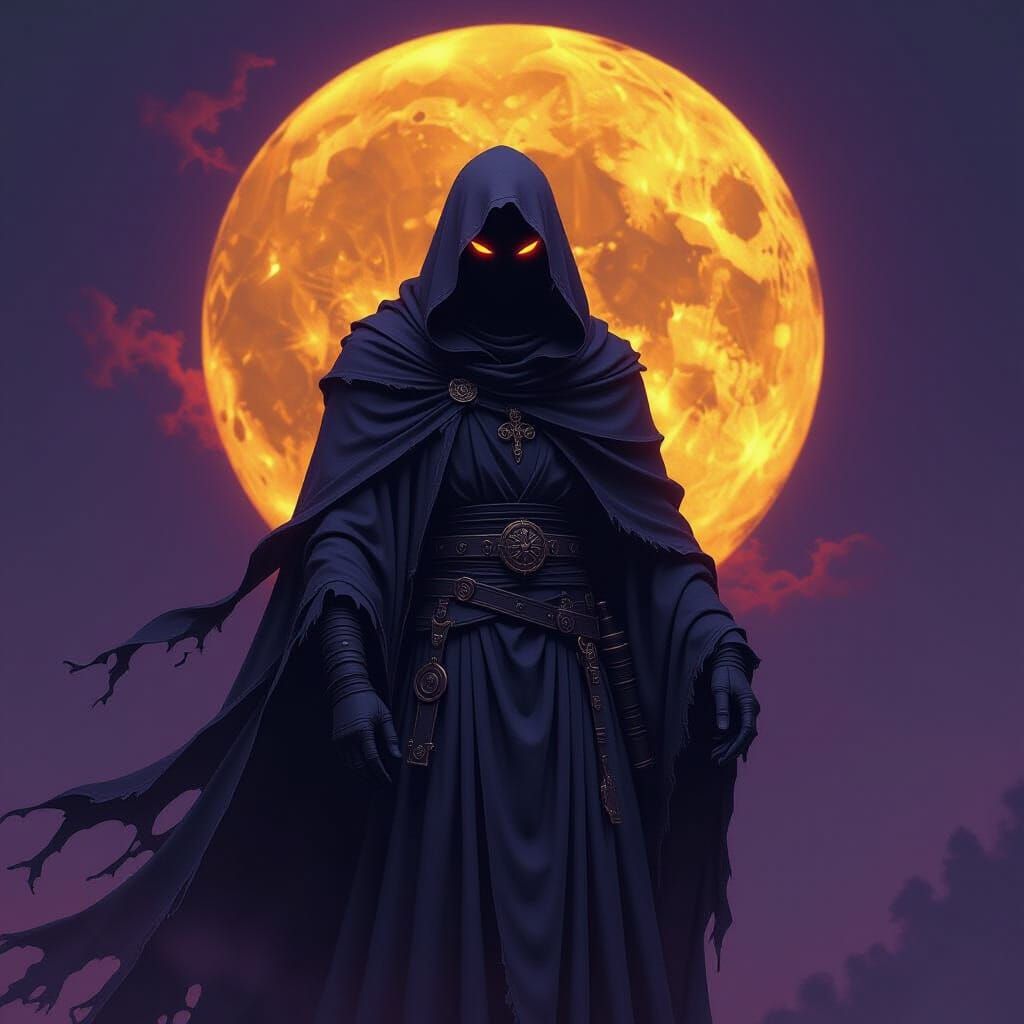 Dark Fantasy Blood Moon with Ominous Figure