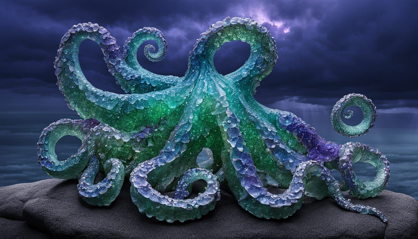 Giant Sea Glass Kraken in Twilight Fantasy Art Style