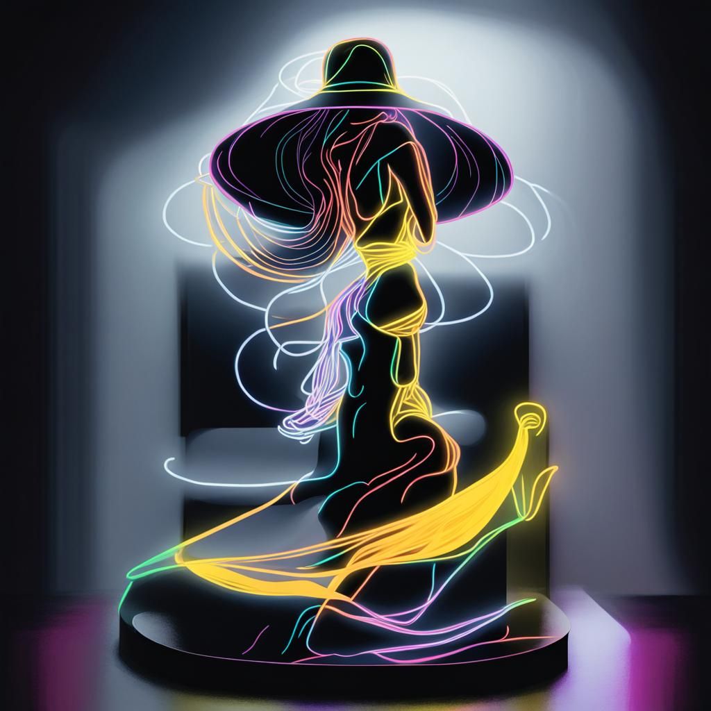 Neon-Art Woman in Minimalist Ukiyo-e Style