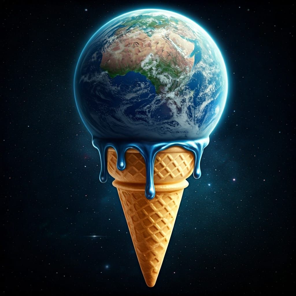 Cosmic Ice Cream Cone with Melting Earth