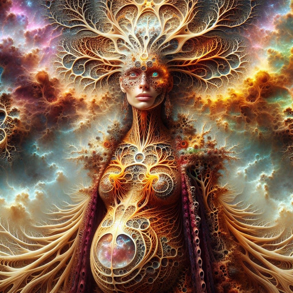 Fractal Goddess Portrait in Earthy Tones