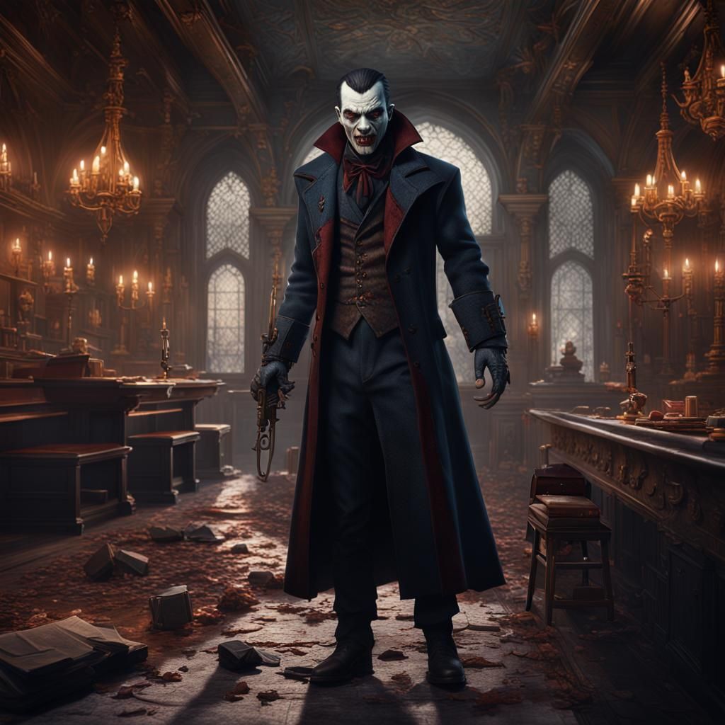 Vampire Bank Robber in Detailed Matte Painting