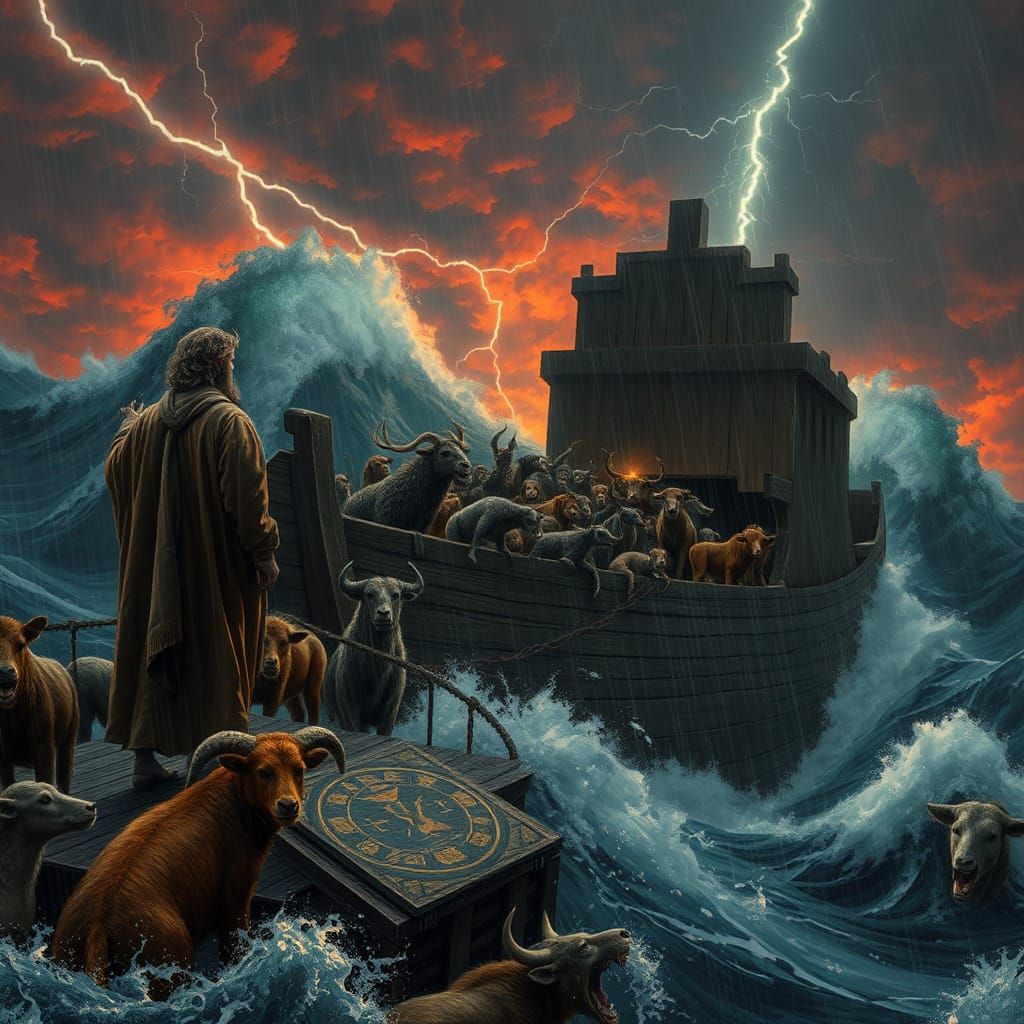 Ной в човні,потоп ,вода,звірі Bernie Wrightson gothic art complex thunderstorm twilight seascape horror landscape fantas...