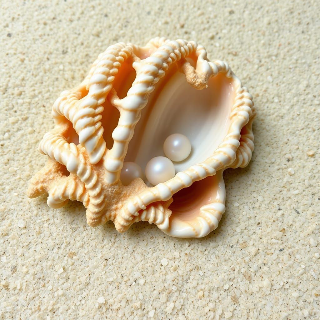 Pearlescent Seashell Lattice on Sandy Beach
