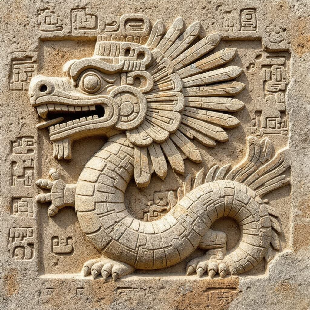 Mayan Sandstone Carving of Quetzalcoatl with Natural Wear