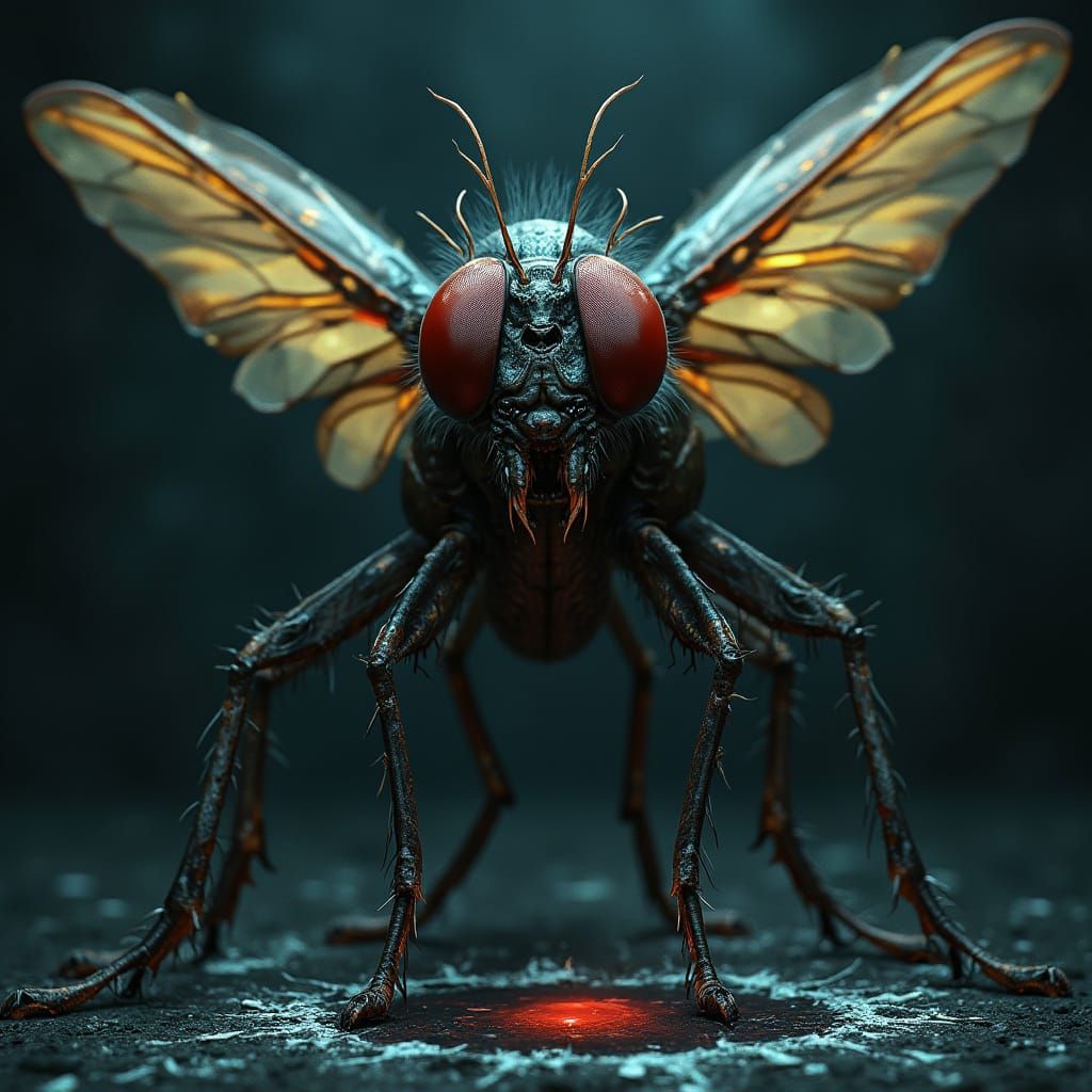 Ethereal Demon Fly with Human Eyes and Hollow Skin