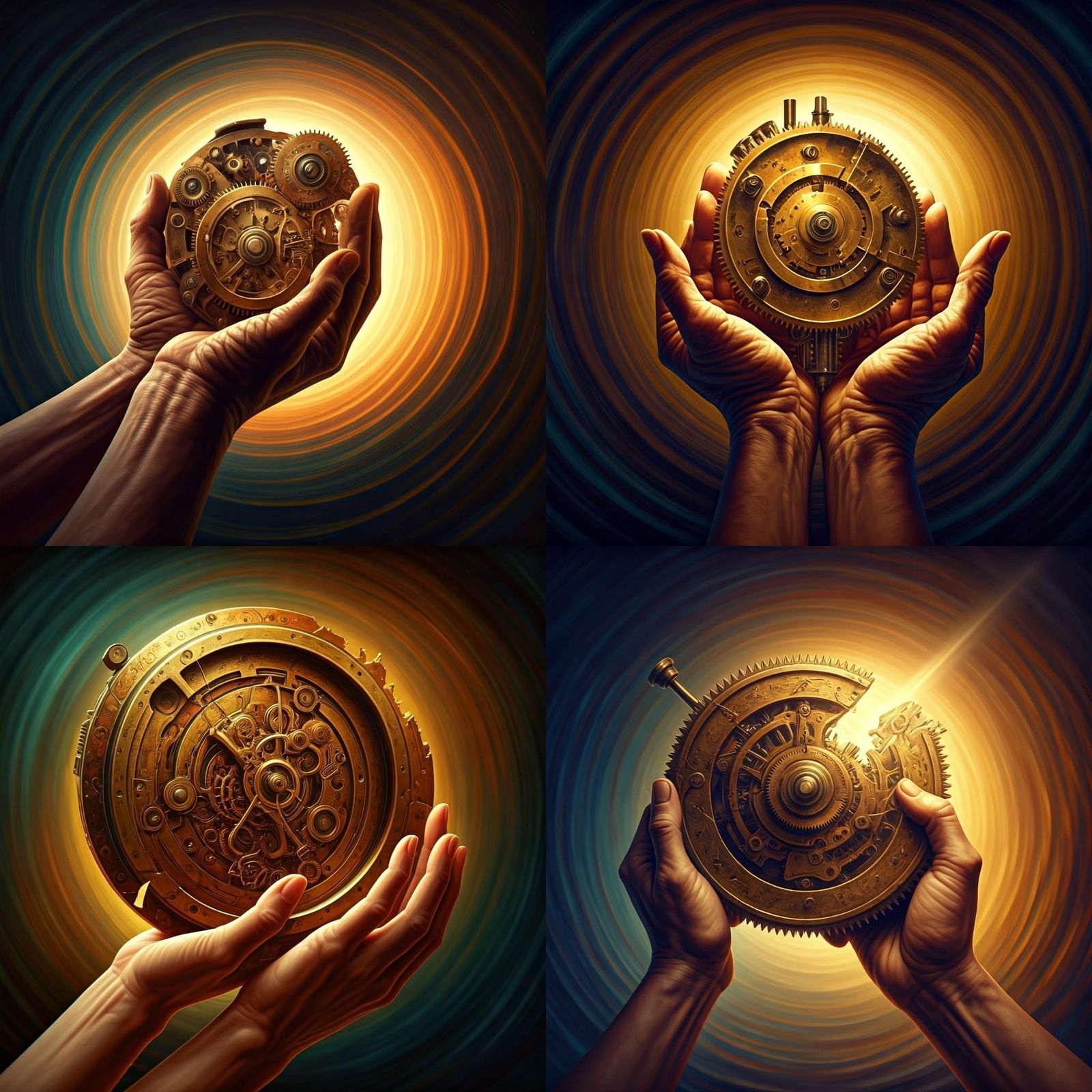 Golden Mechanism in Steampunk Splash Art Style
