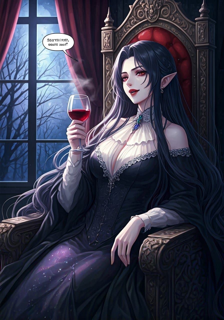 Elegant Vampire in Dark Fantasy Anime Throne Room