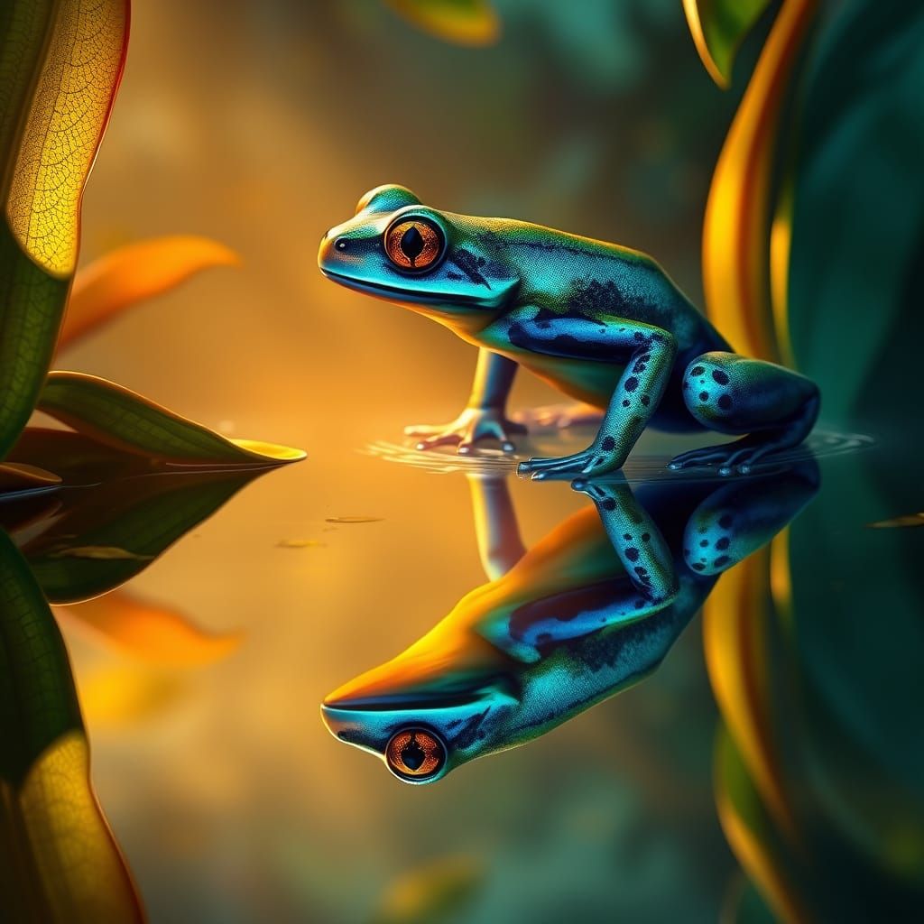 Rainforest Frog Portrait in Vibrant Iridescent Colors