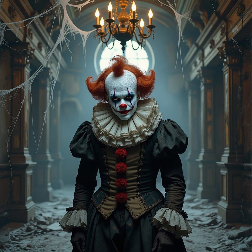 Melancholic Clown in Abandoned Ballroom Oil Painting