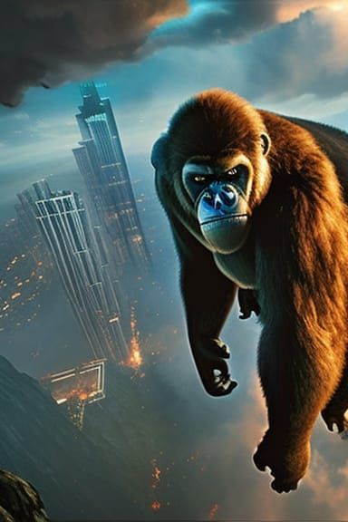 King Kong Climbs Skyscraper: Dark Fantasy Concept Art