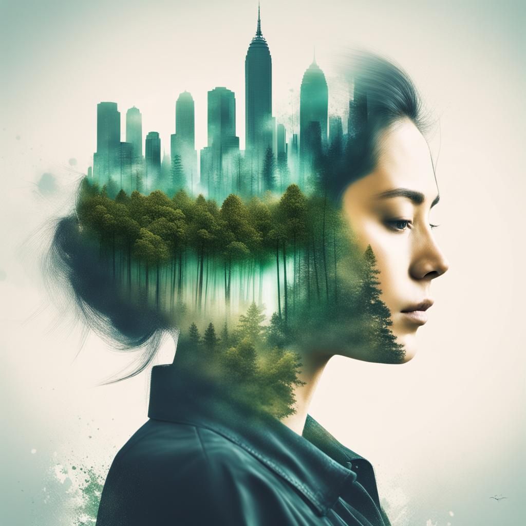 Double Exposure: Forest Meets Cityscape in AI Art