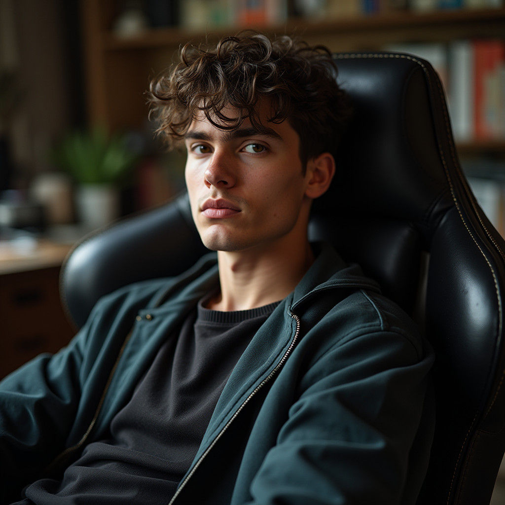 Confident Young Man in Gaming Chair, Cinematic Style