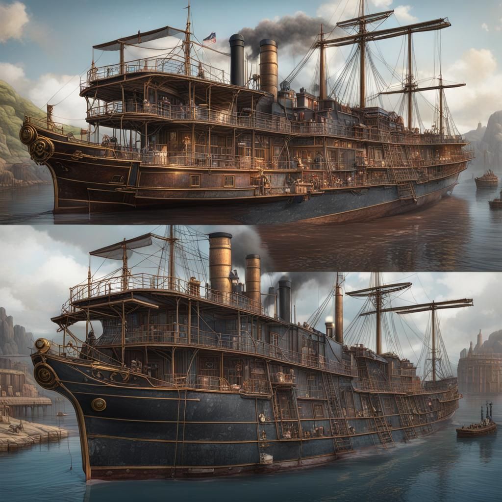 Victorian Steamship Construction: Detailed Matte Painting